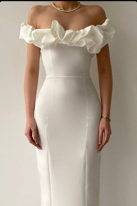 Off shoulder pencil dress- White image 2