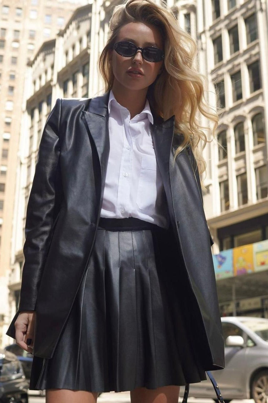 PU Leather Black Jacket and Skirt Set image 0