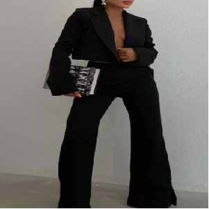 Crop Blazer and Flare Trousers Set image 0