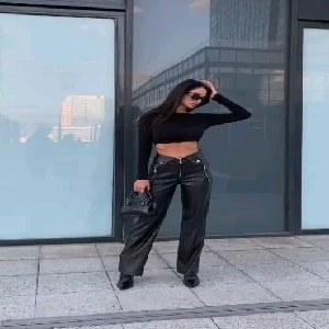 PU Leather Zip Up Black Pants image 0