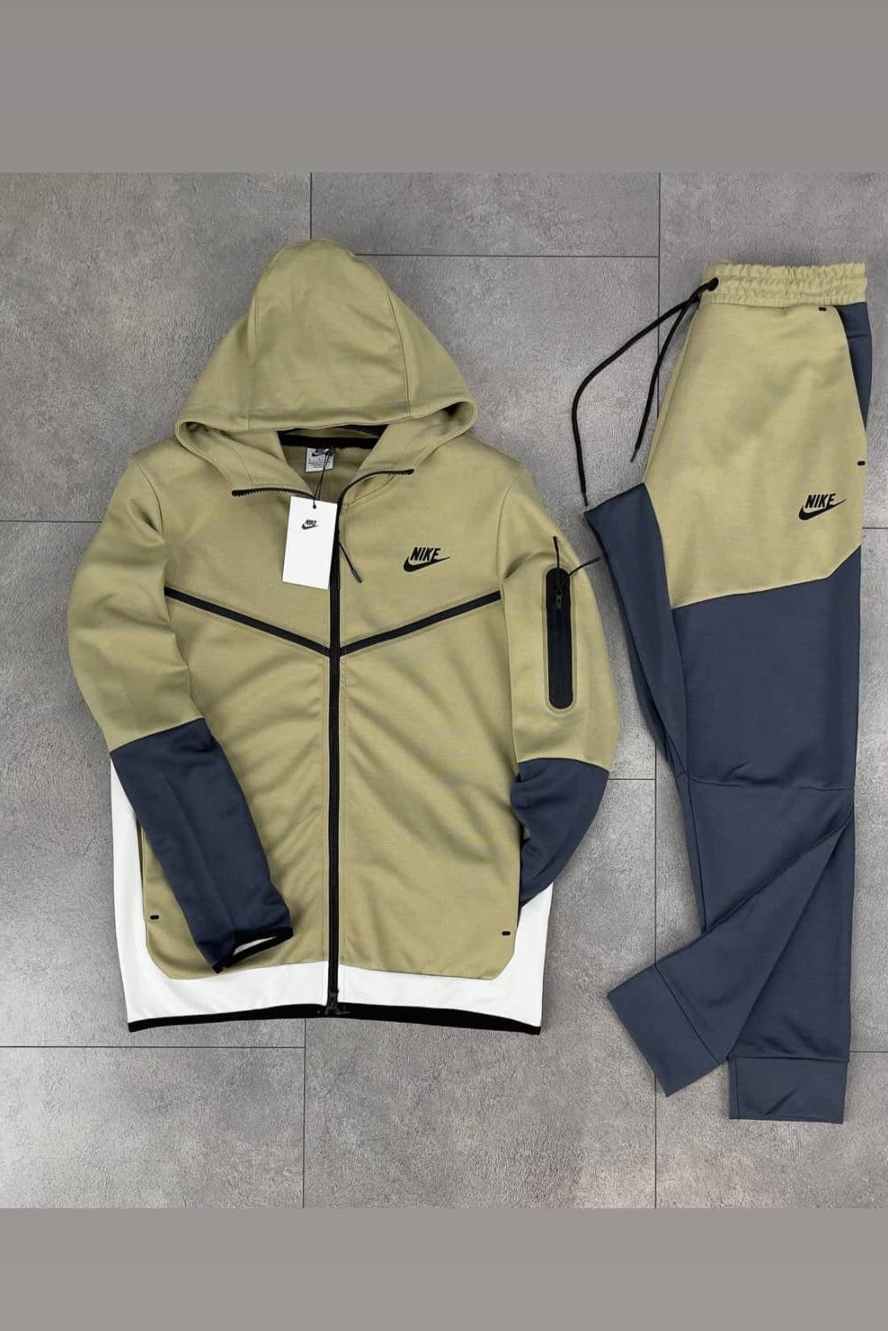 Khaki and Dark Blue Tech Fleece Tracksuit image 0