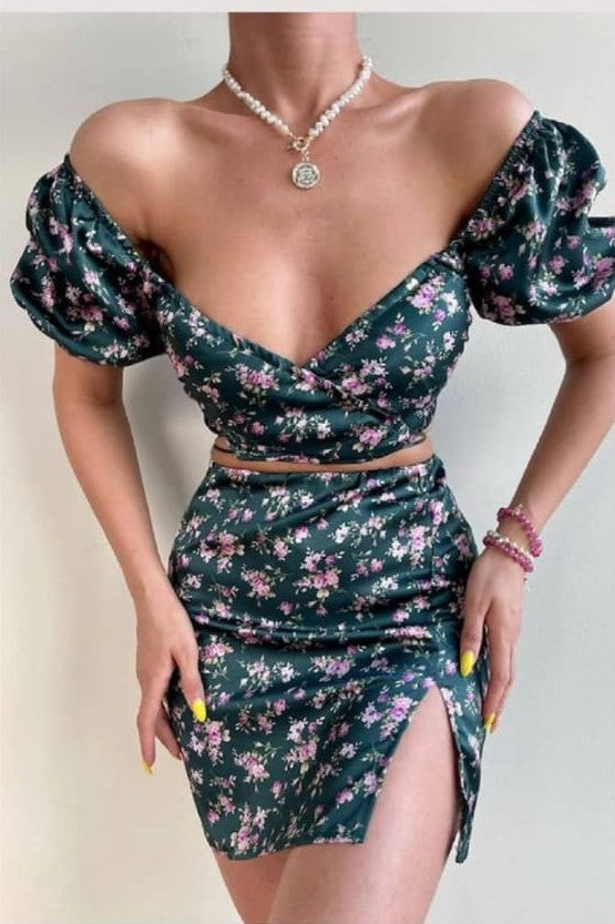 Floral Print Cami Top & Bodycon Skirt Set image 0