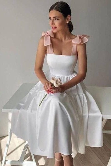 A-line Simple Bridal Dress with Bows Sash image 0