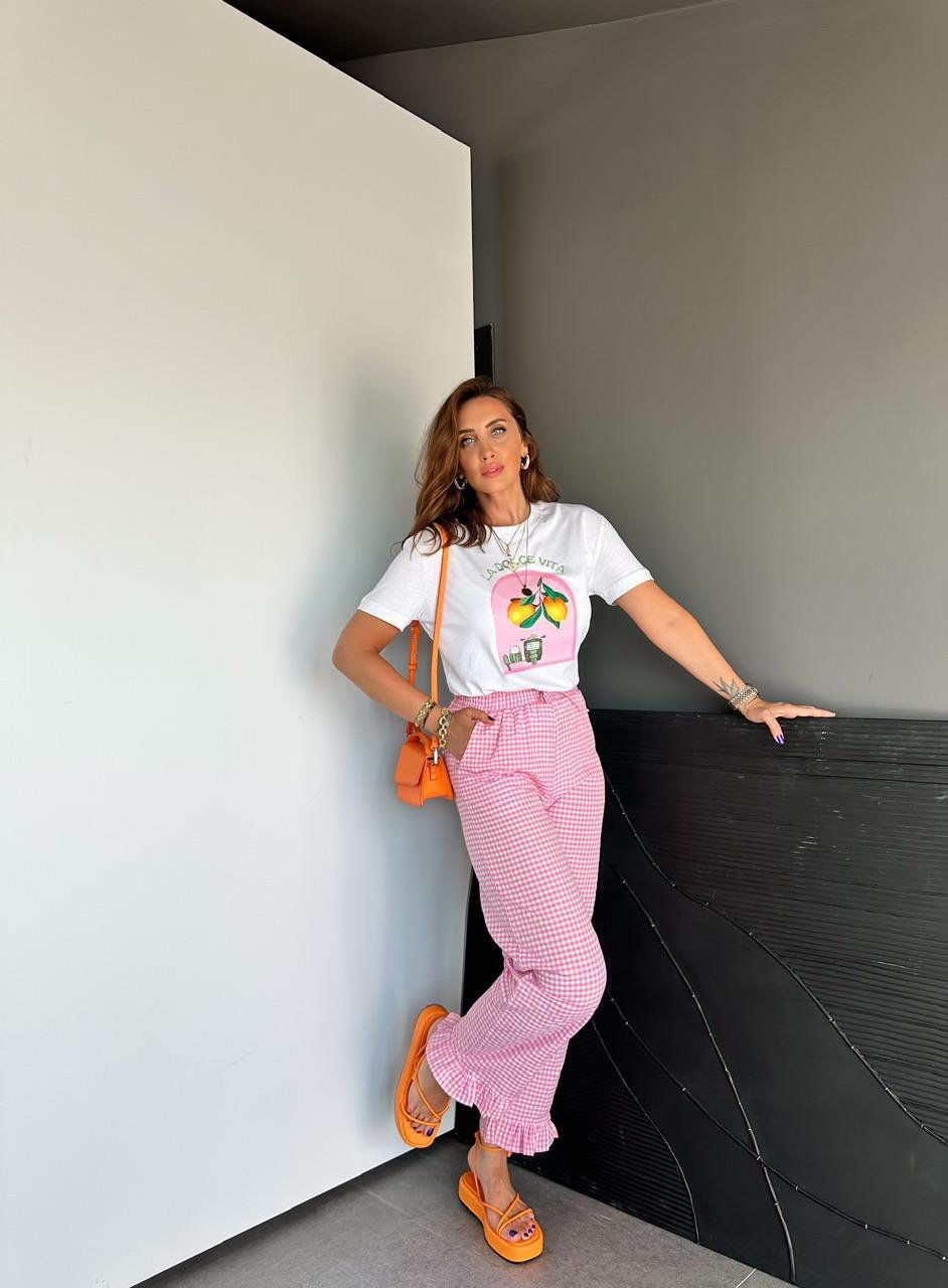 Pink Plaid Trousers with Ruffles image 3