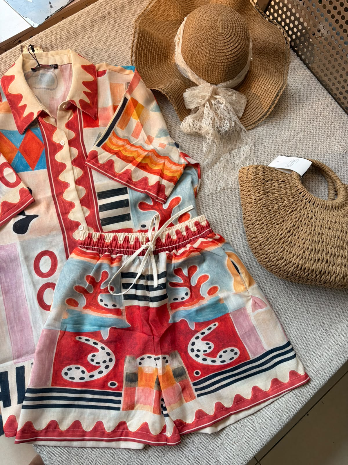 Tropical Linen Button-Up Shirt and Shorts 2-piece Set