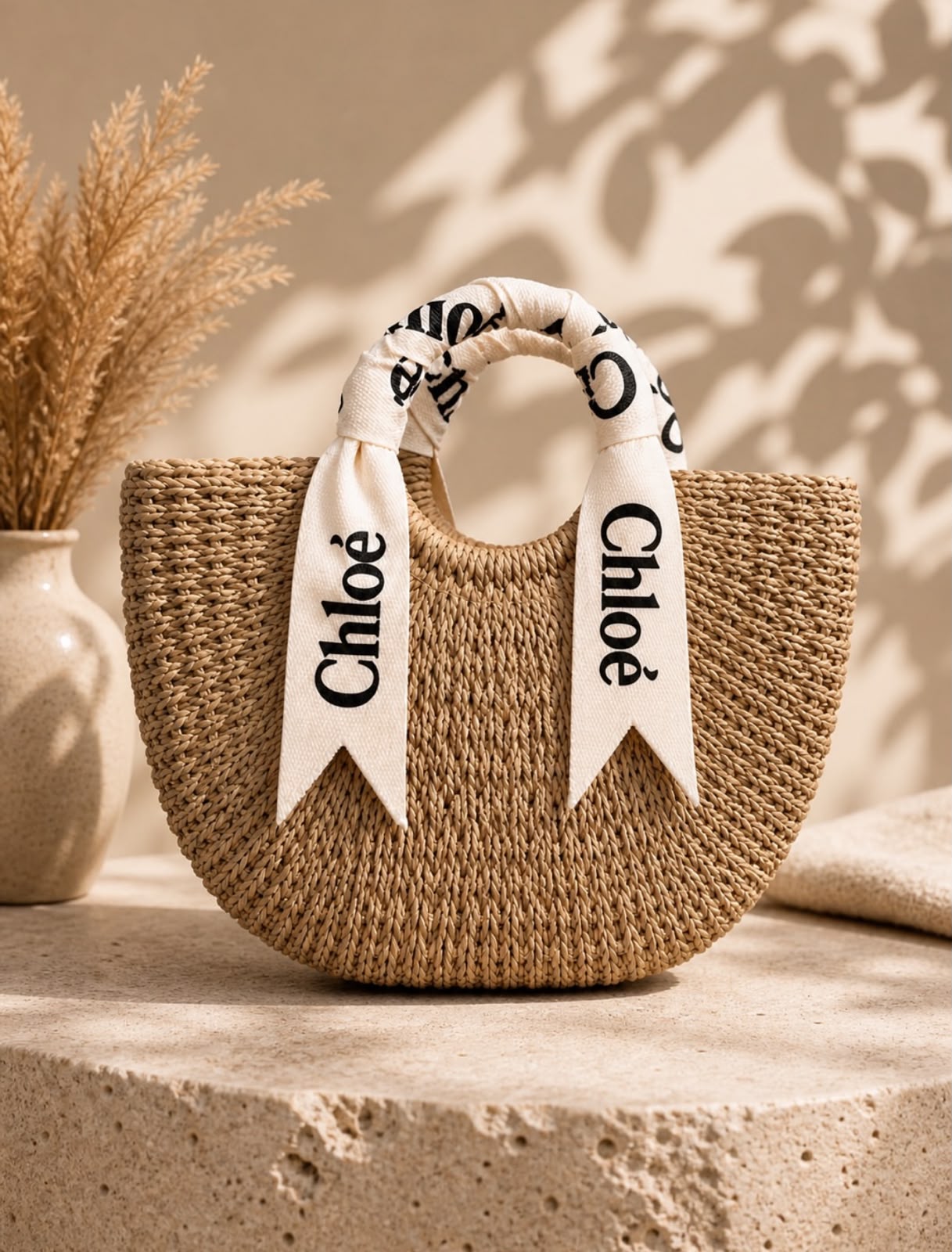 Chloe Woven Half-Moon Bag
