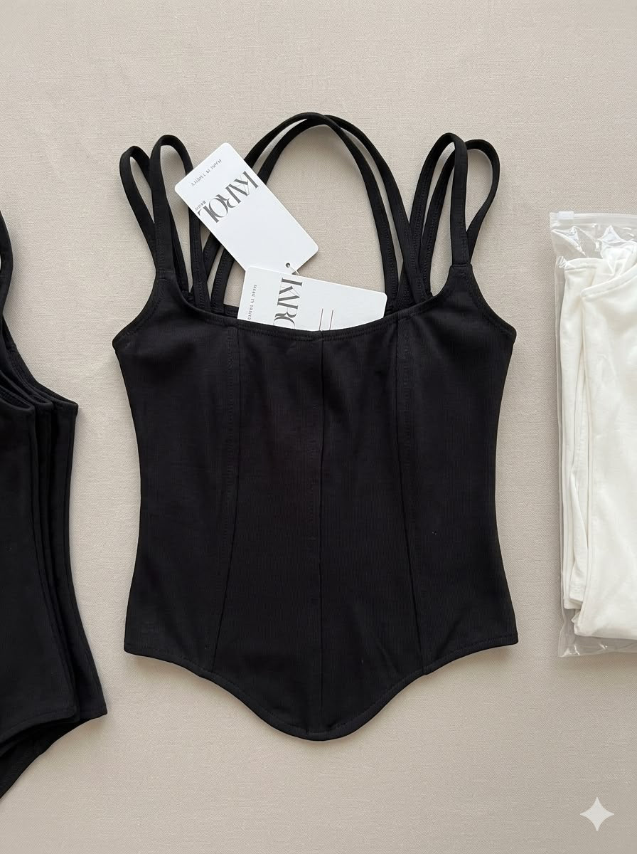 Black Square Neck Corset Tank Top