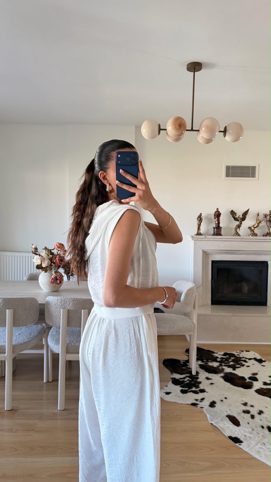 White Hooded Vest and Elastic Waist Shalvar Pants