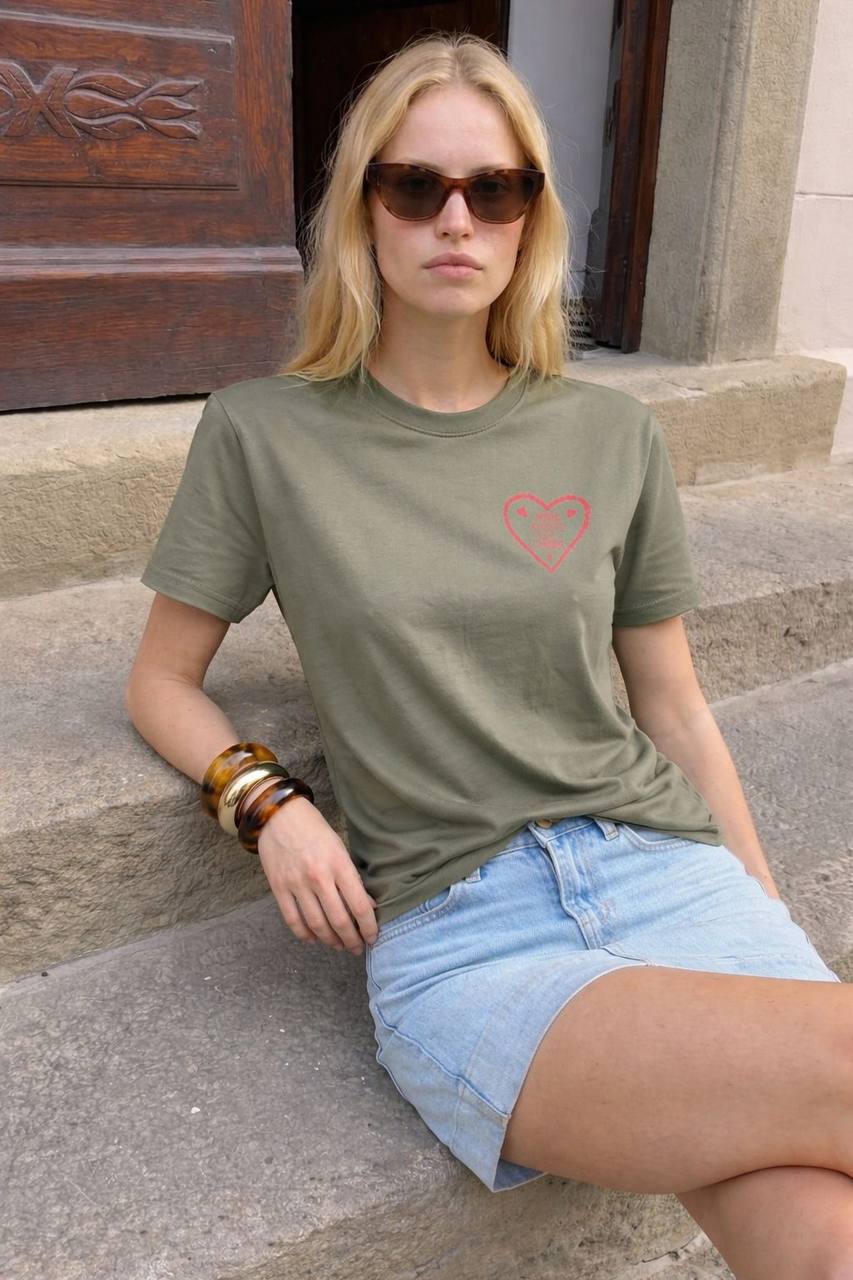 Olive Green "More Amore per Favore" Graphic T-shirt