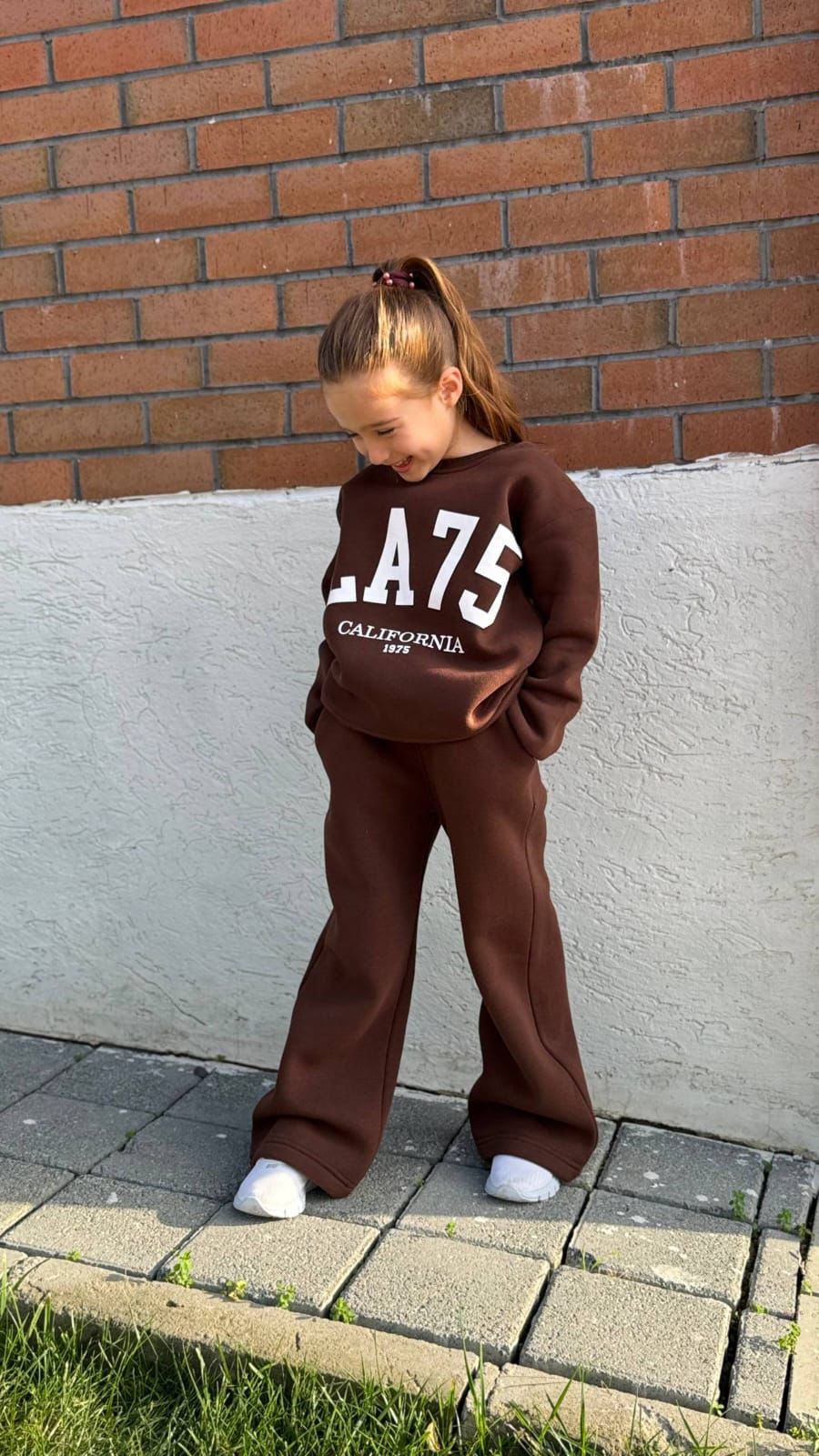Chocolate Brown "California 1975" Fleeced Sweater and Pants Set