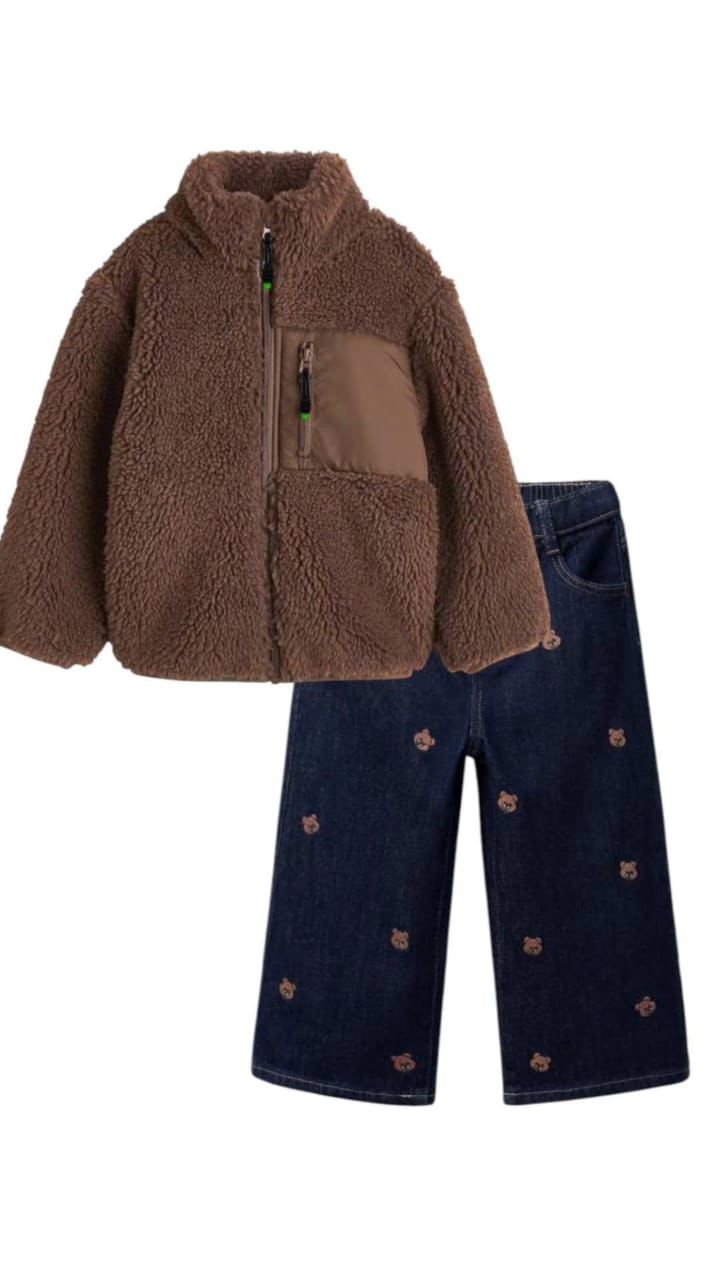 Brown Teddy Fleece jacket with zipped chest pocket