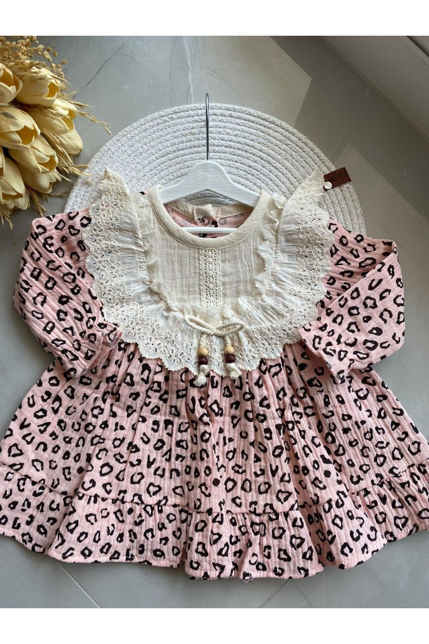 Cotton Linen Pink Dress with ruffles