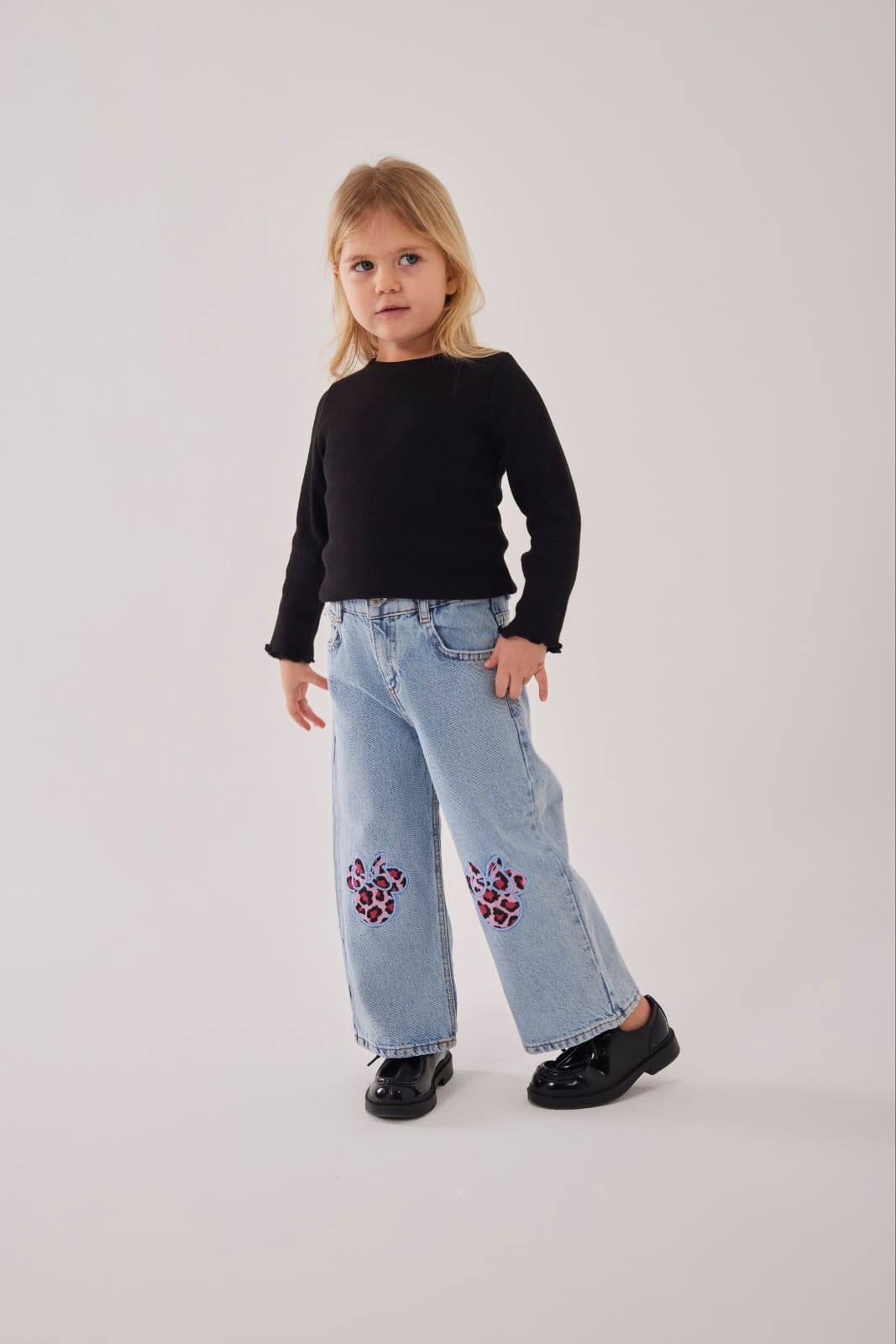 Embroidered detail wide leg Girls Jeans - Minnie Mouse