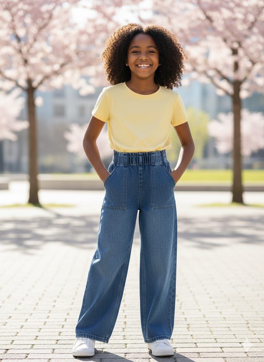 Girls Wide leg Jeans with Elastic Waist