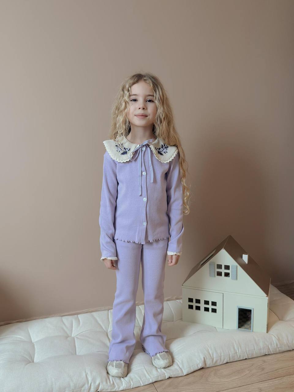 Girls' Collar ribbed Fabric Two-Thread Seasonal Corded Leggings Stylish Set