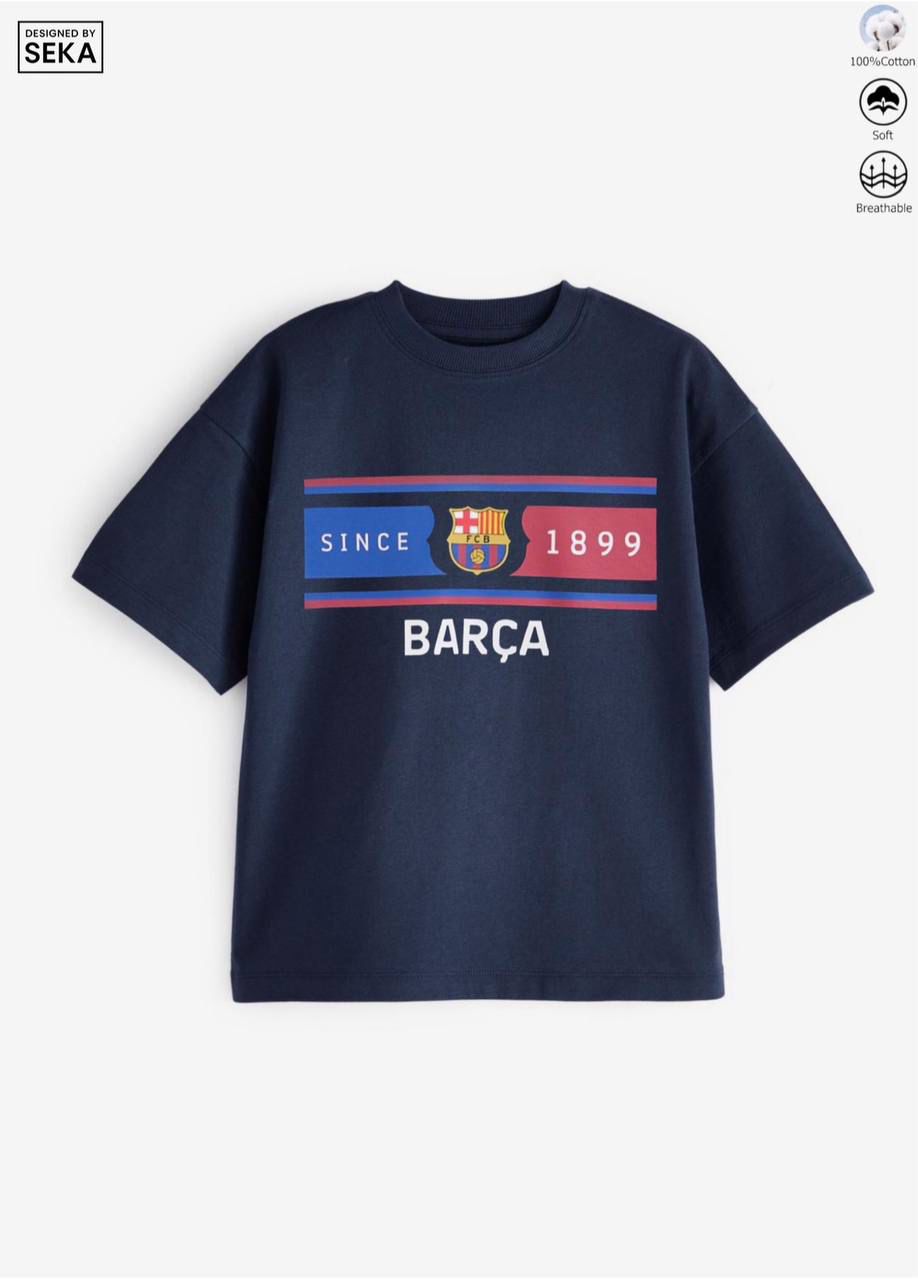 Navy Blue "Since 1899" FC Barcelona T-shirt featuring the club crest