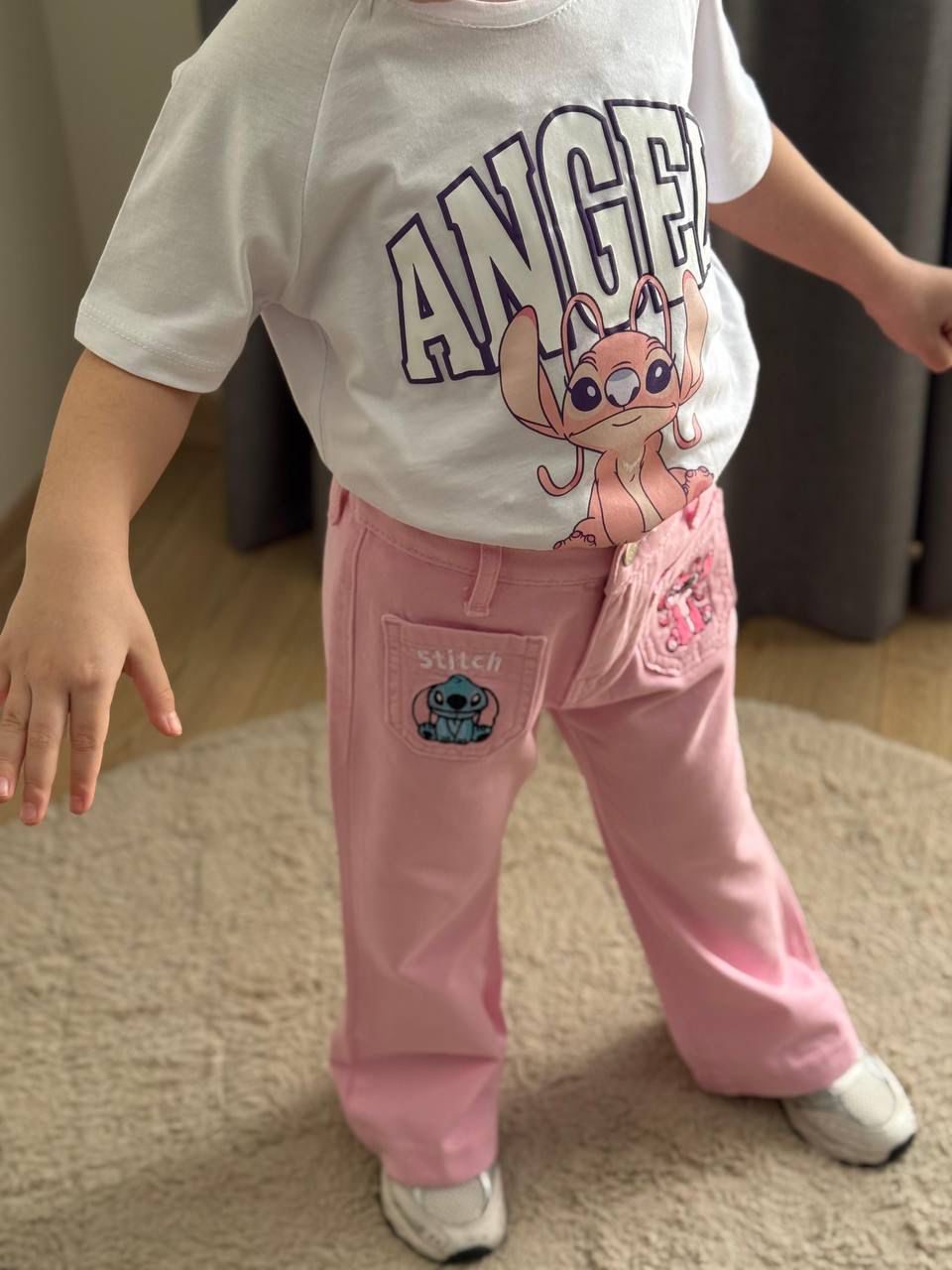 Disney Stitch & Angel Kids Printed T-shirt & Denim Set