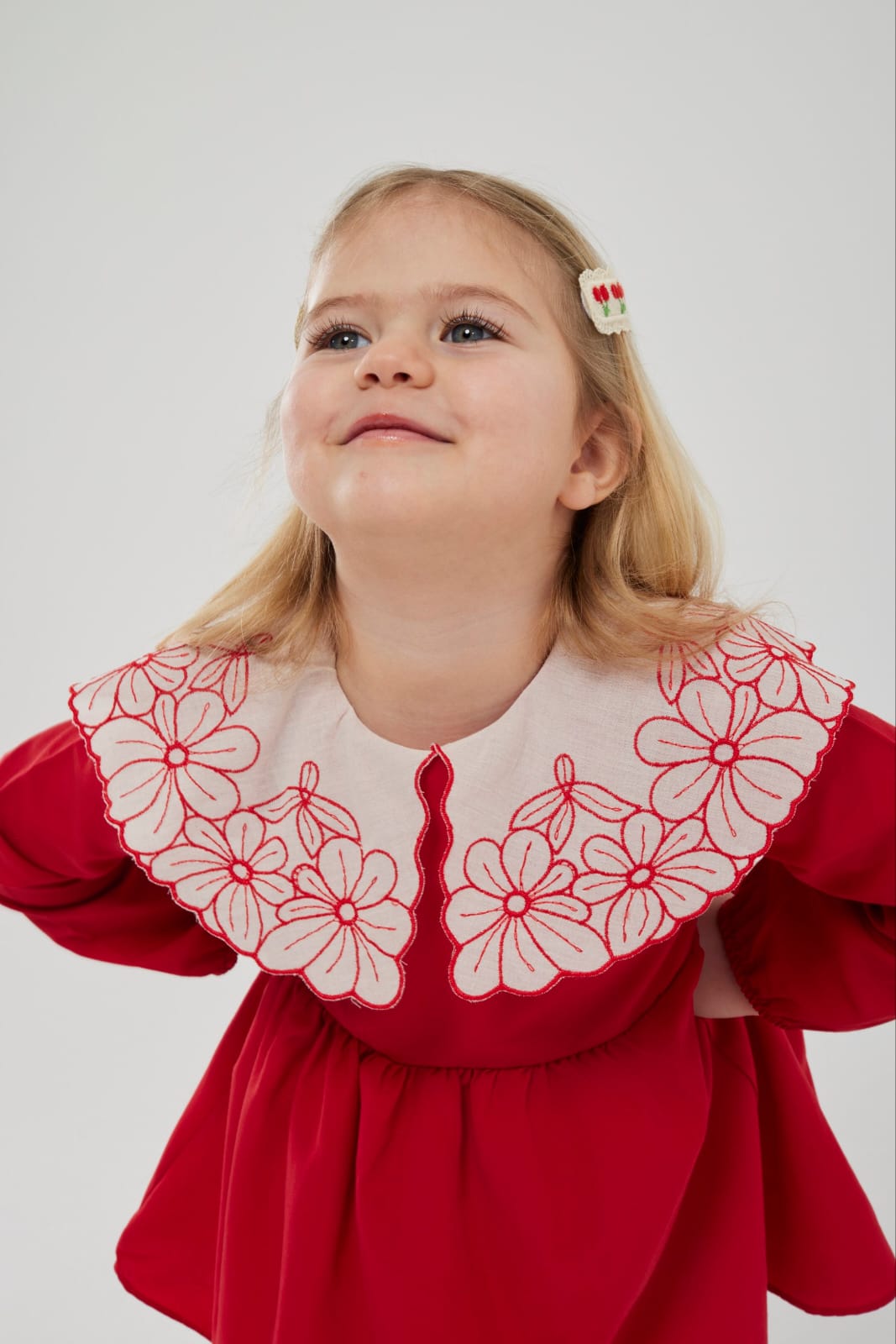 Red dress with white collar