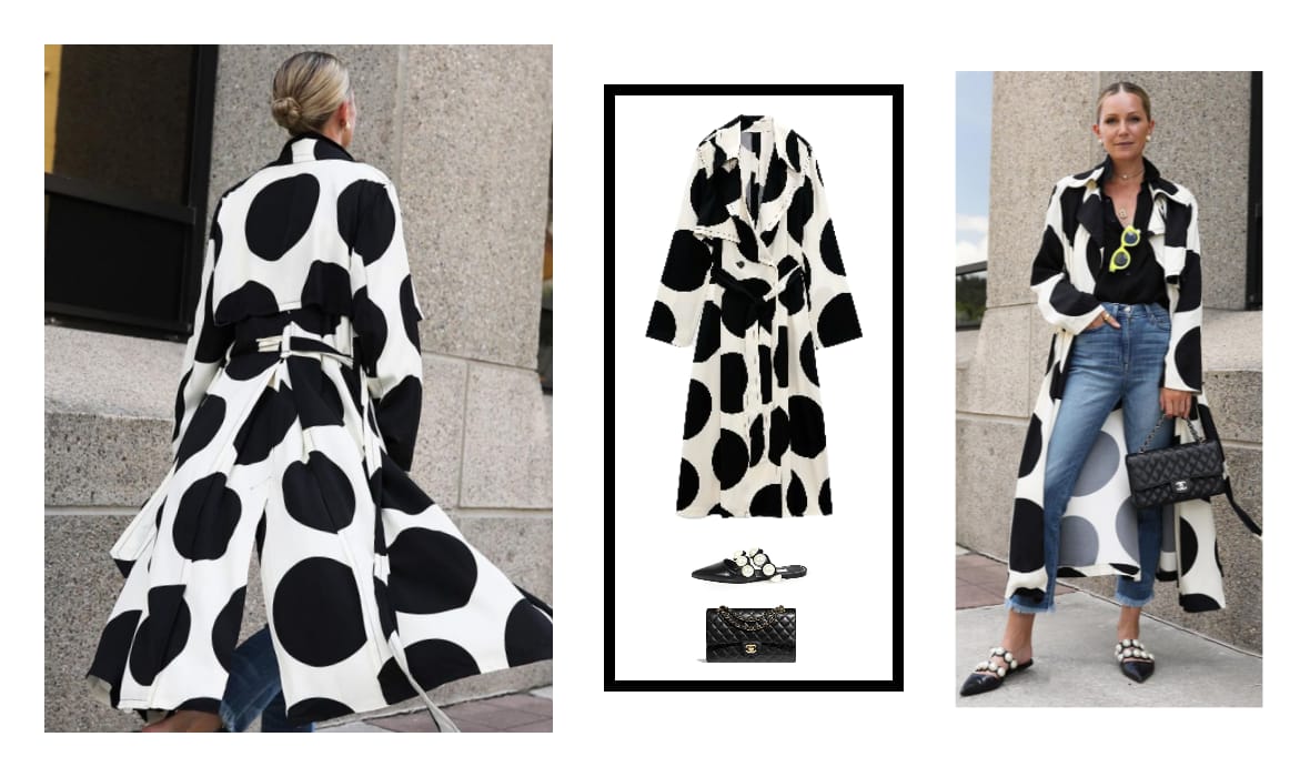 Long Spotted Sleeve Coat With Belt
