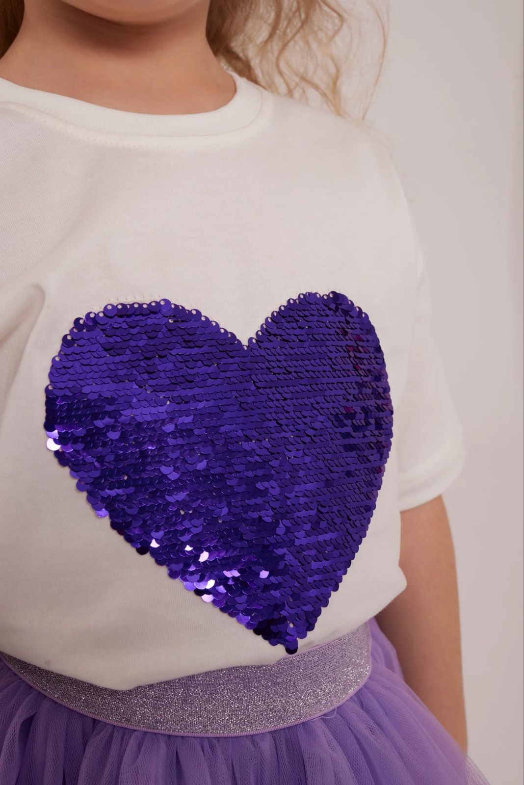 Pom-Pom Tutu Skirt and T-shirt set with a heart detail and Bow Hair Clip