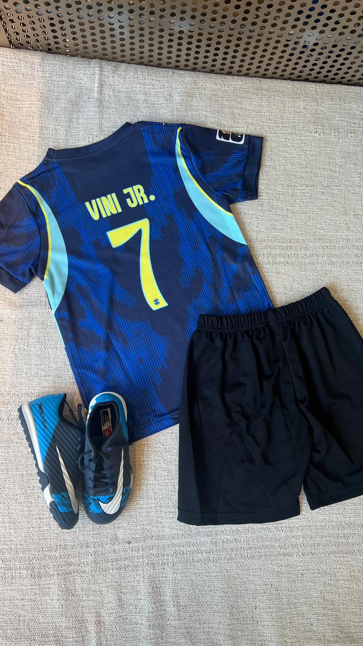 Brazil Navy #7 Football Jersey & Shorts Set