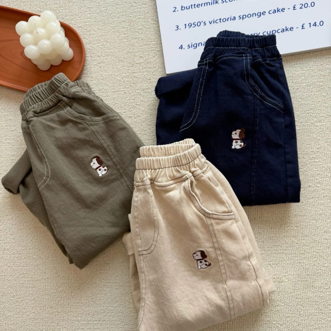 Kids’ Olive Green Embroidered Pants