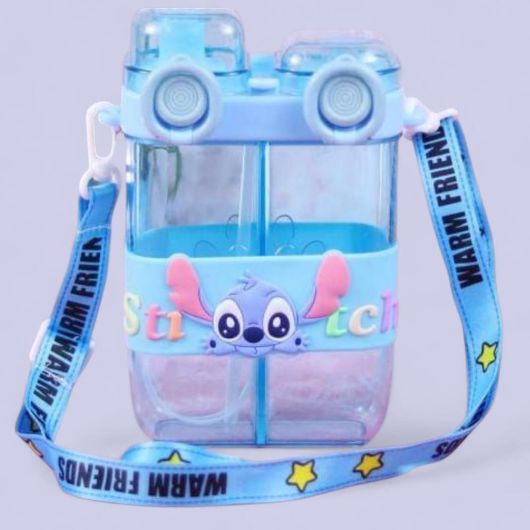 Two Stitch-themed double compartment water bottles with carrying straps image 2