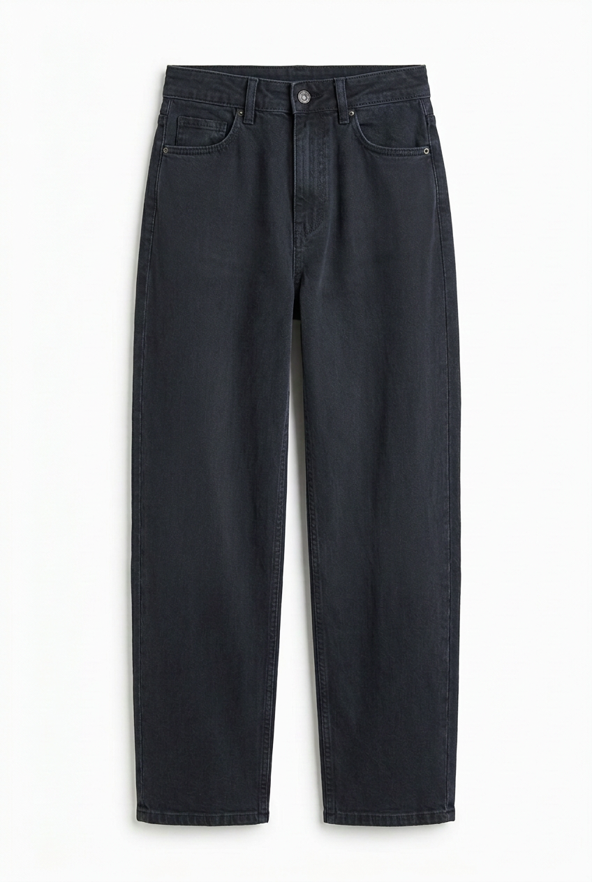 Charcoal pants with smooth, solid-color fabric