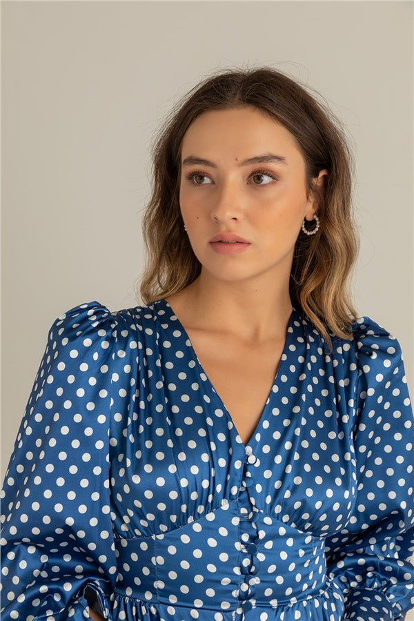 Polka Dot Patterned Button Up Satin Dress image 3