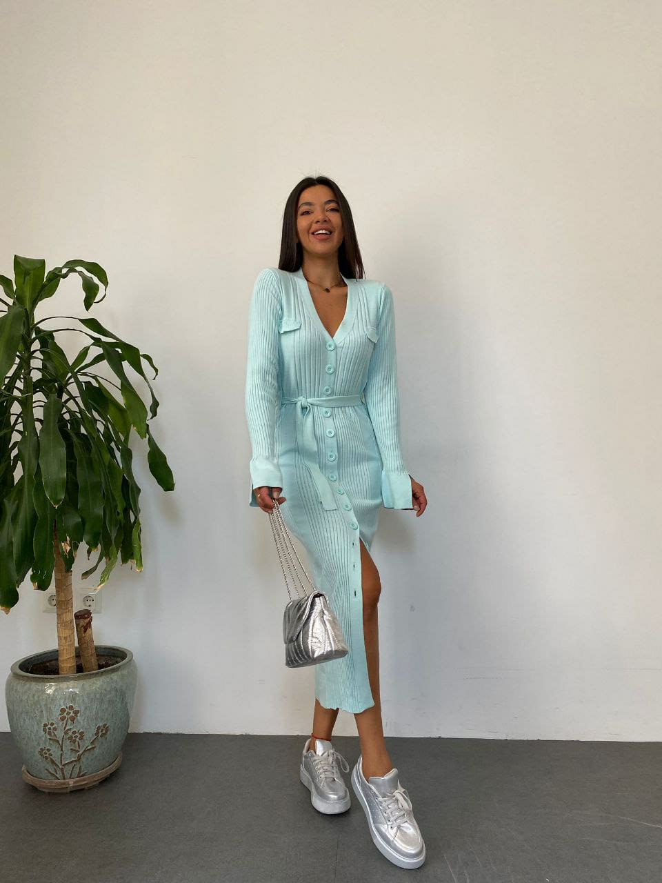 Ribbed Knit Belted Dress image 0