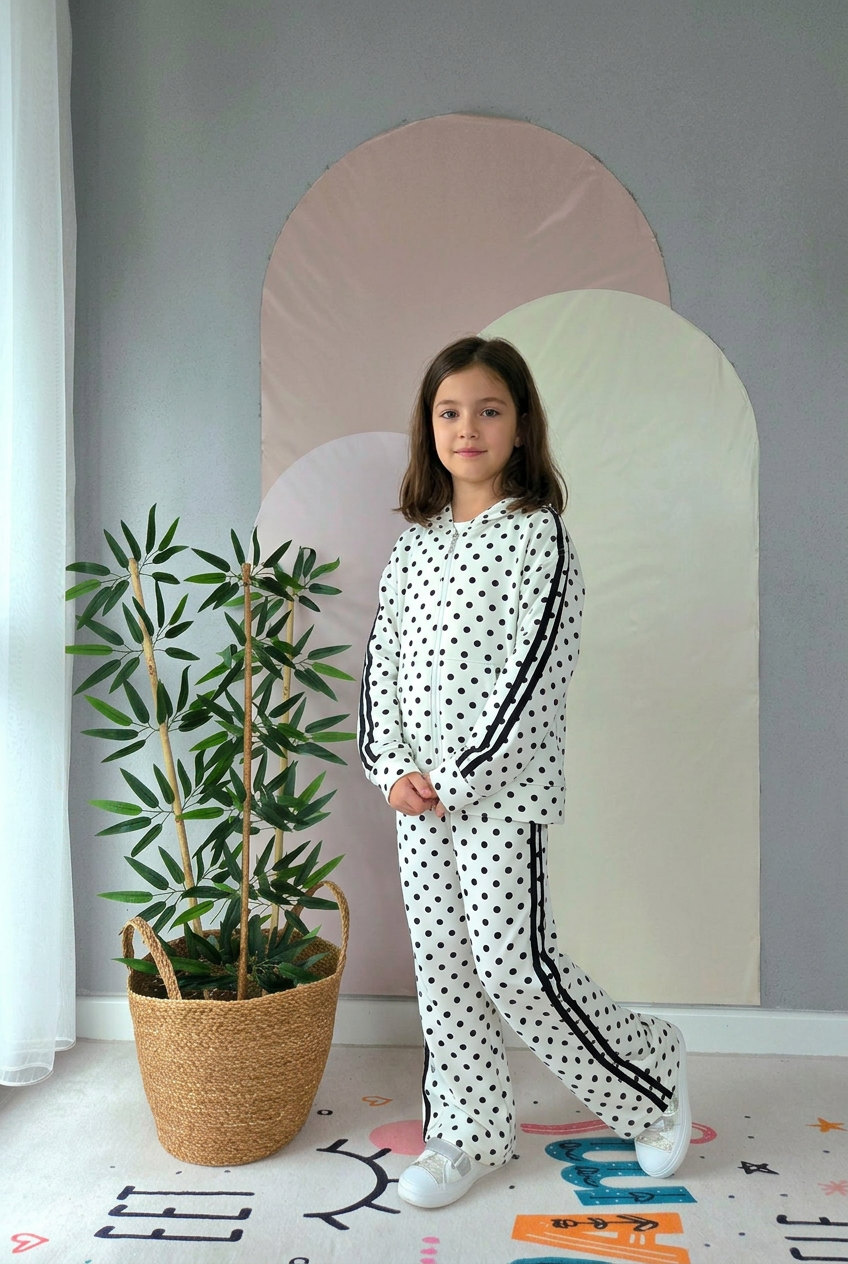 Girls’ polka-dot tracksuit, alternate pose