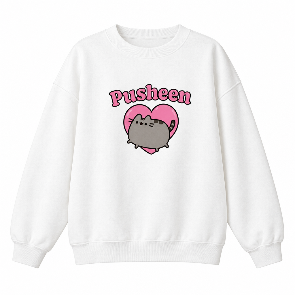 Girls Pusheen Cat Heart Sweatshirt on white background