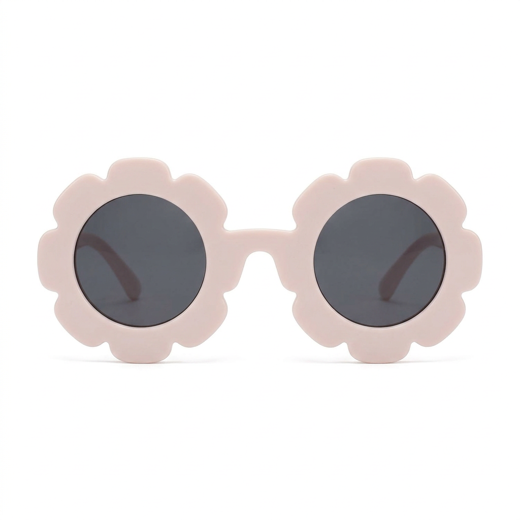 Pale pink flower sunglasses on a white background