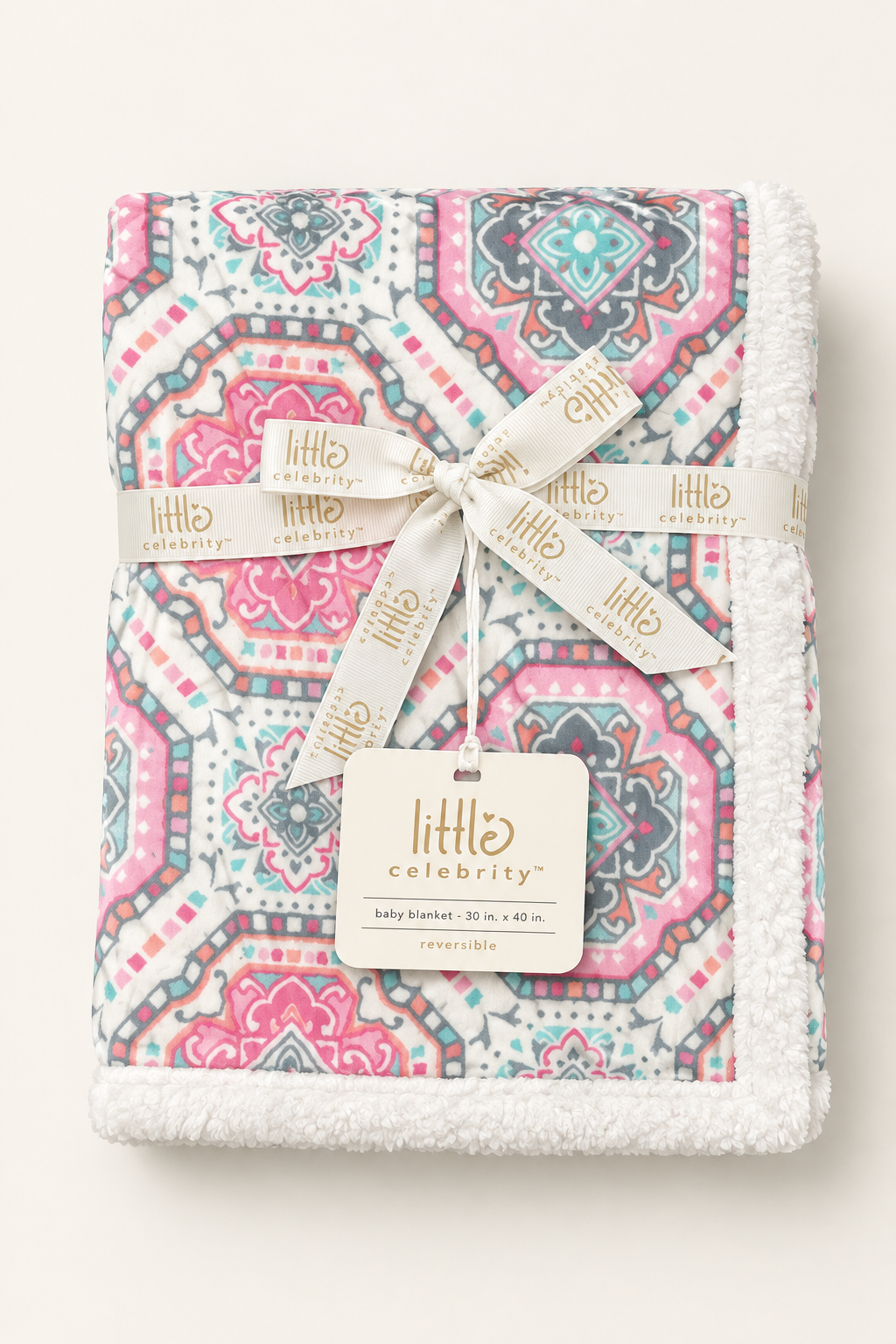 Professional product photo of the patterned baby blanket