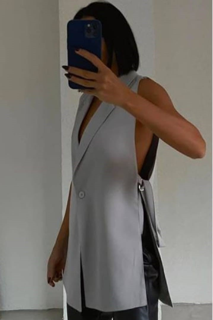 Buckled Slit Side Single Button Vest Blazer image 1