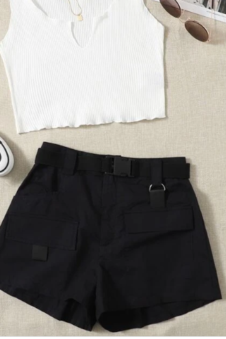 Push Buckle Belted Shorts image 0