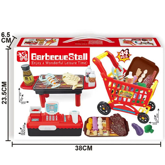 BBQ Shopping Cart Cash Register Toys Kids 3 In 1 image 0