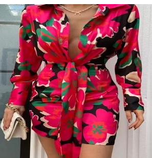 Deep V Neck Belted Dress image 0