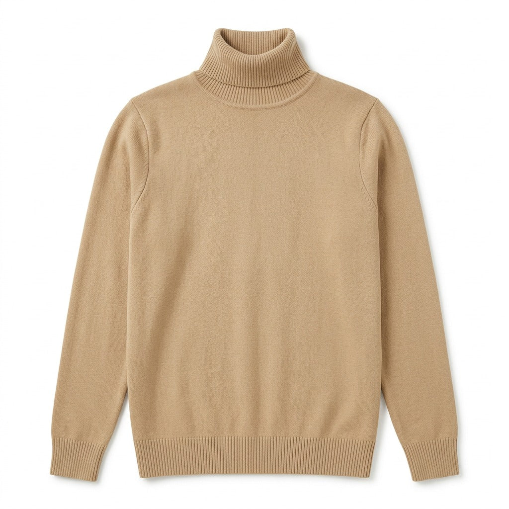Women's Beige Fleece-Lined Turtleneck Sweater