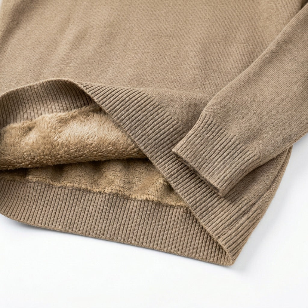 Women's Beige Fleece-Lined Turtleneck Sweater