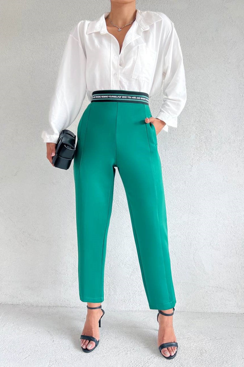 Waist Text Detail Black Pants<span> - </span>Small, Green image