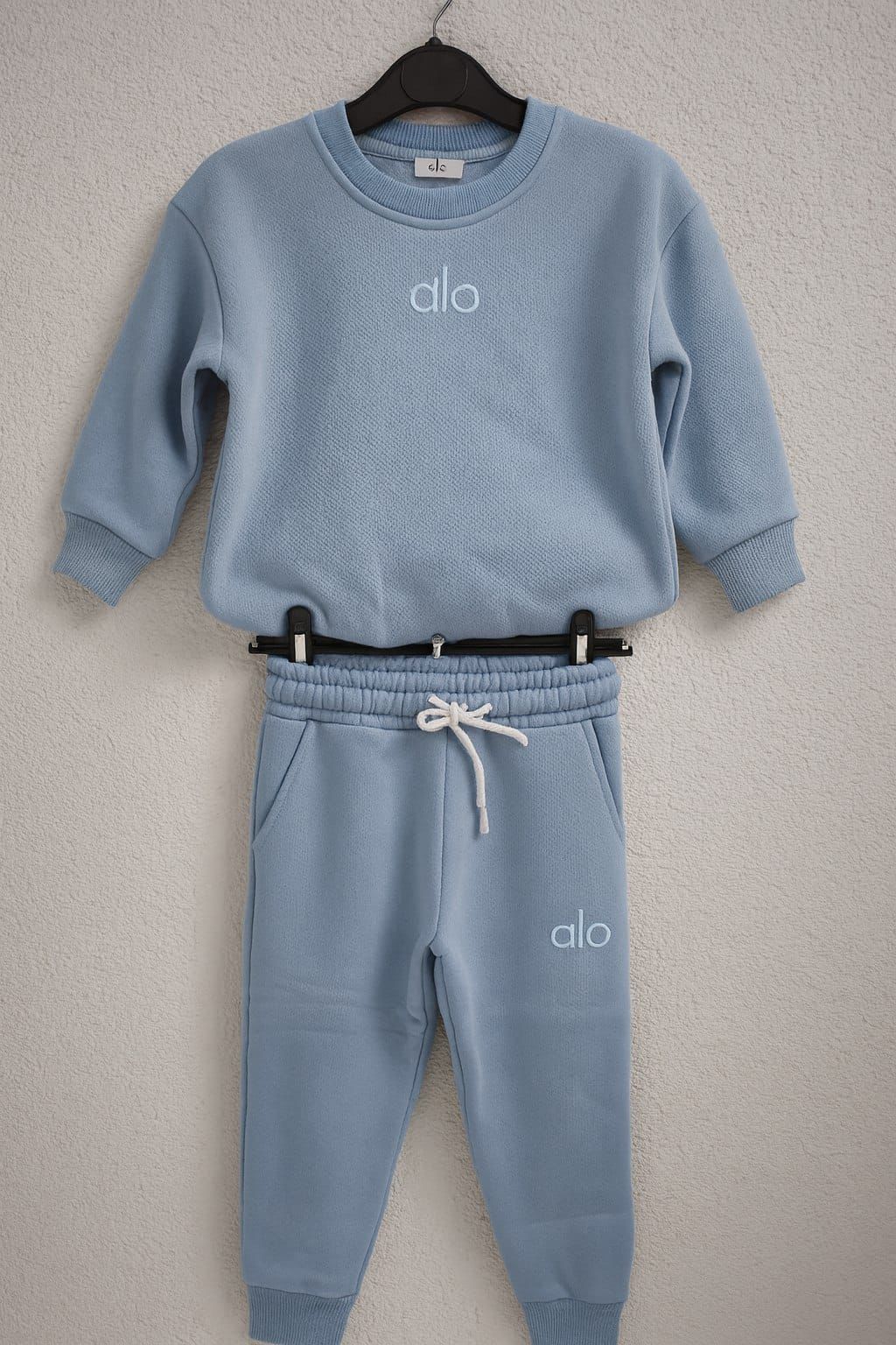 “Alo” Logo Set- Sweater with Sweatpants in Light Blue Color image 0