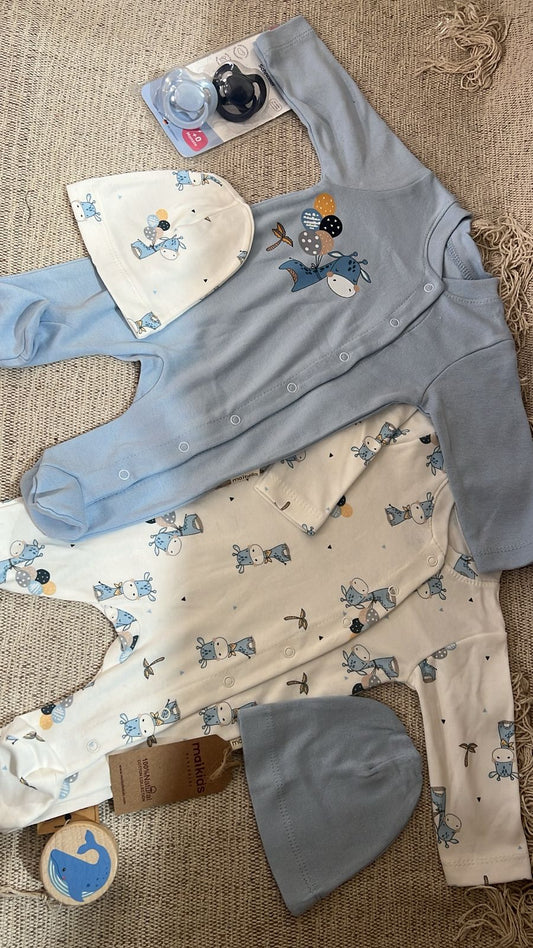 Giraffe Print Set of 2 Sleepsuit - Blue image 0