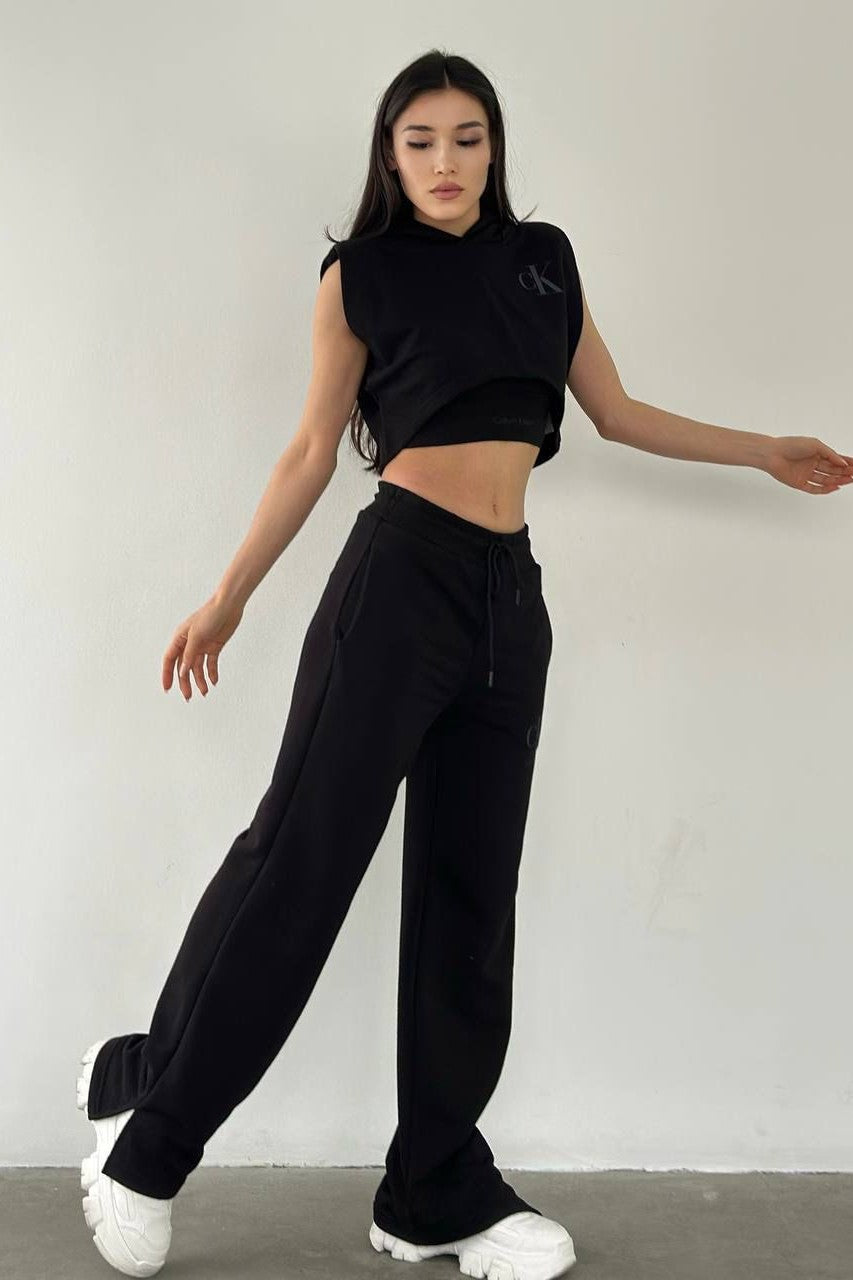 Crop Top and Joggers Set- Black image 0