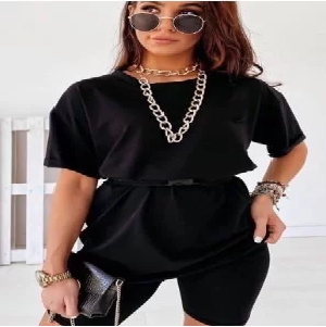 Solid Tee, and Contrast Shorts Set image 0