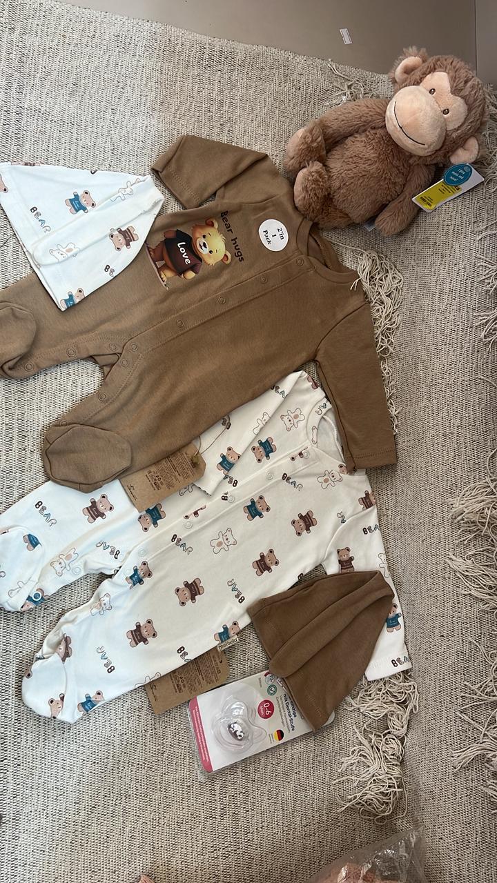 Bear Print Set of 2 Sleepsuit - Brown image 0