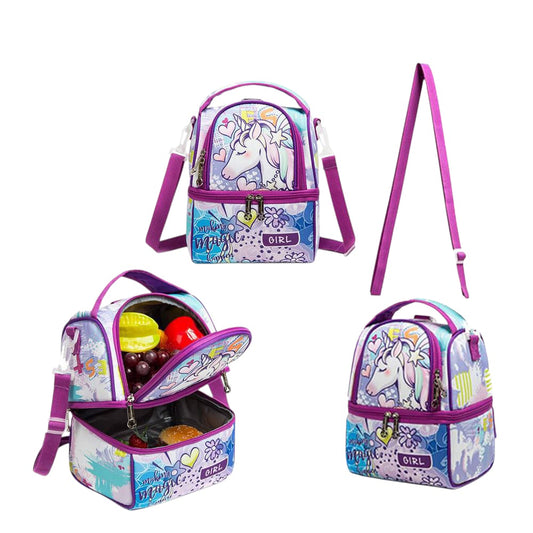 KIDS LUNCH BAG INSULATED COOLER BENTO BAG WITH TWOCOMPARTMENTS SCHOOL TRAVEL LUNCH TOTE image 0