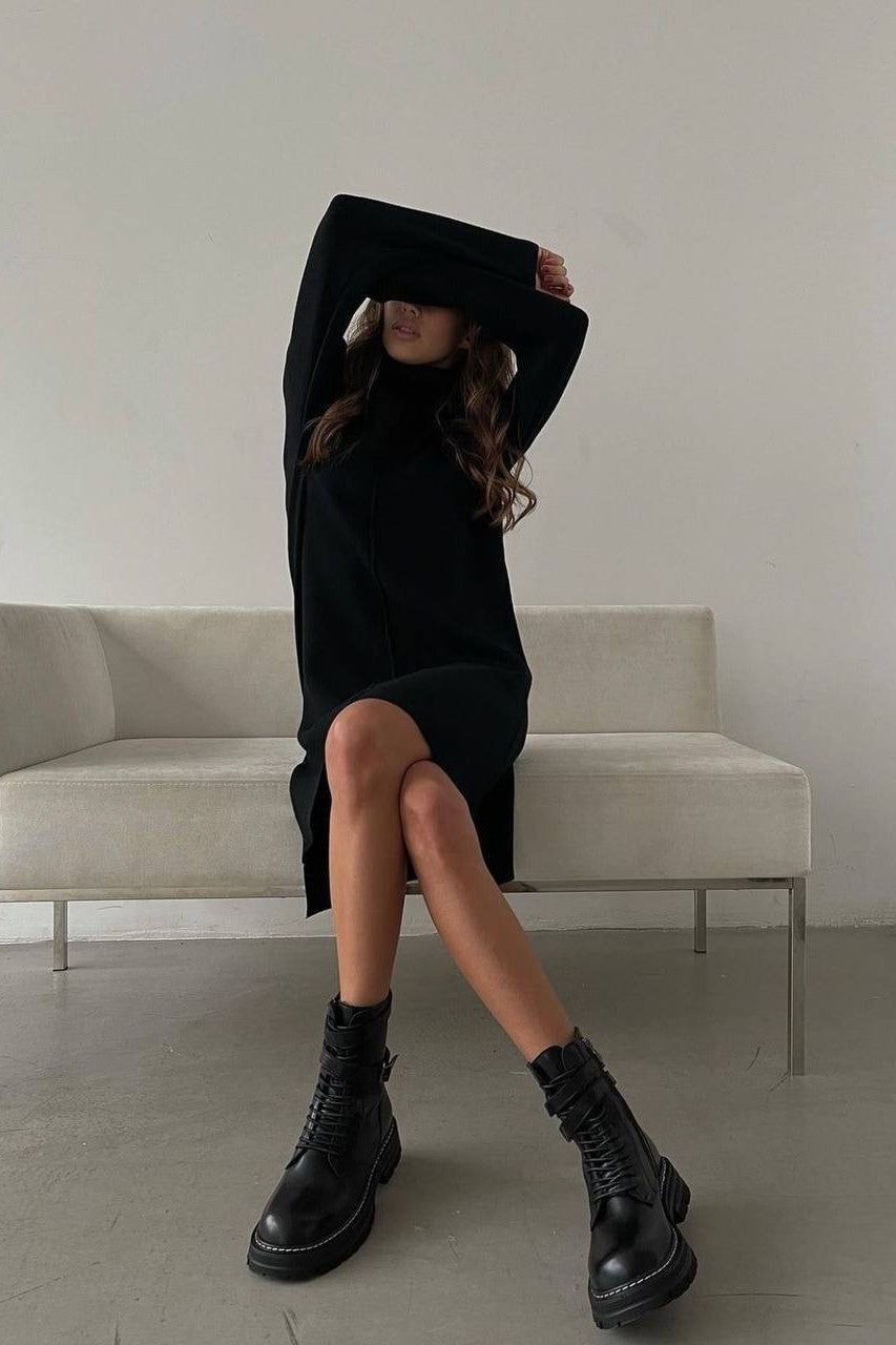 Black Turtle Neck Knit Dress image 0