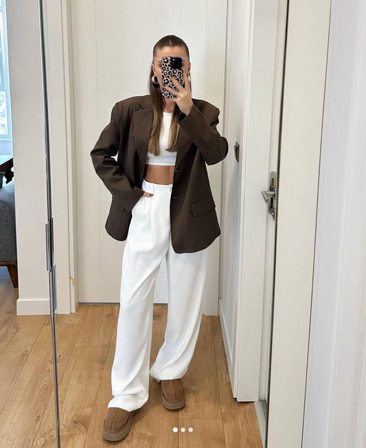 Oversized Brown Blazer - with White Pants image 0