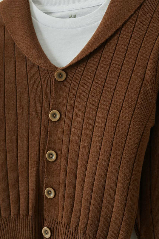 Kids Unisex brown Ribbed Knit Cardigan